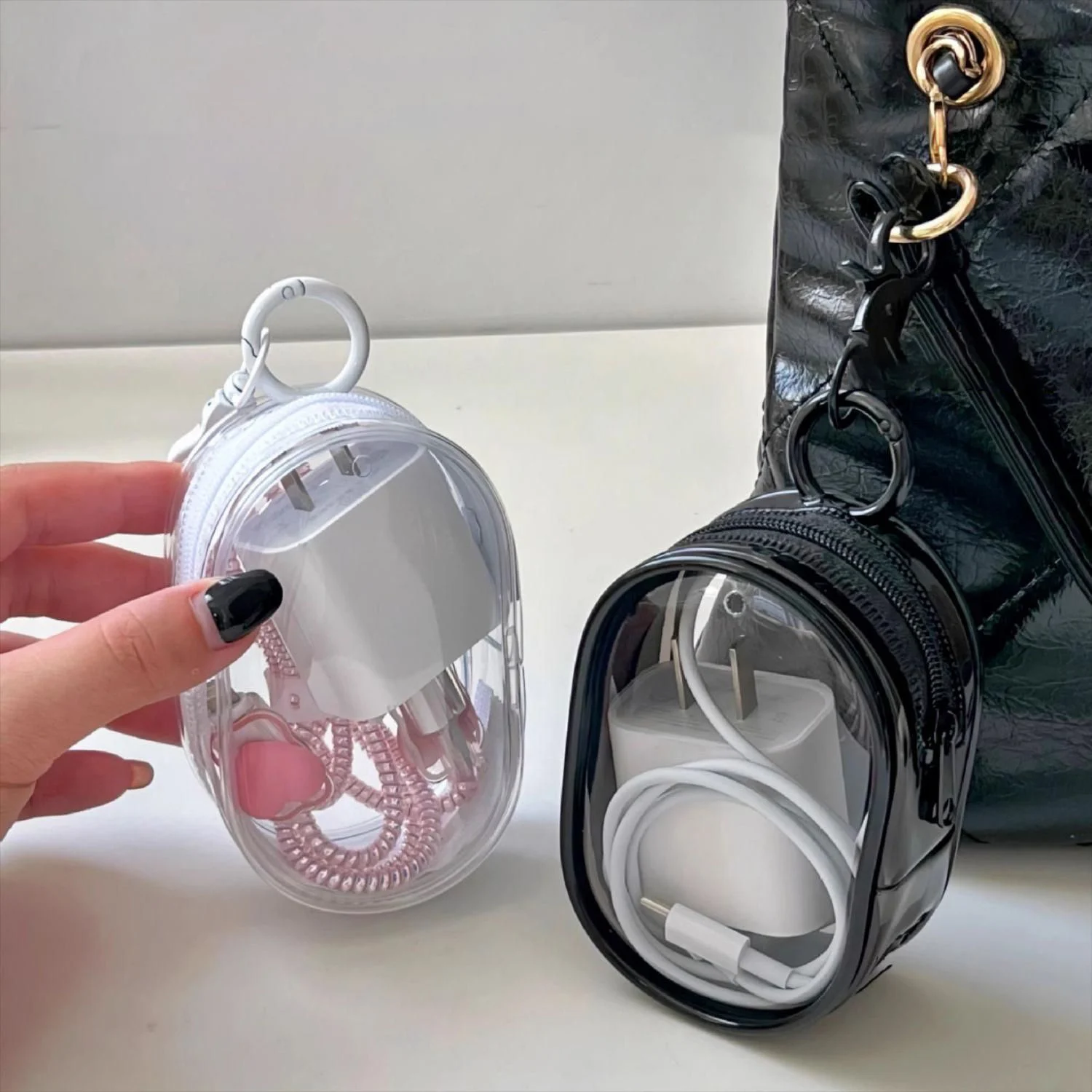 Porte-Monnaie Transparent avec Juste de Protection pour Câble de Données, Boîte de Rangement de Voyage pour Bijoux, Porte-Clés Portable, Étui d'Extérieur