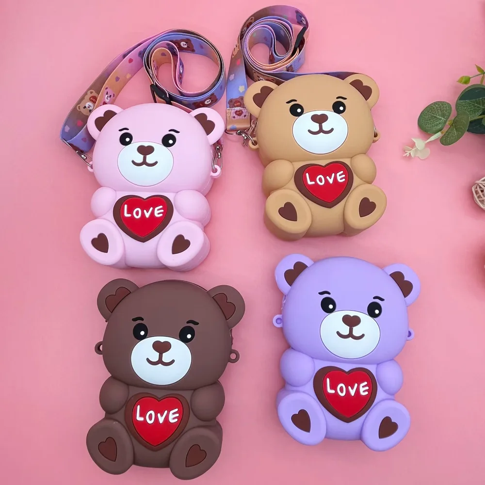 Children\'s New Fashion Cute Cartoon Bear Creative Modeling Crossbody Bag Boys and Girls Decompression Silicone Purse