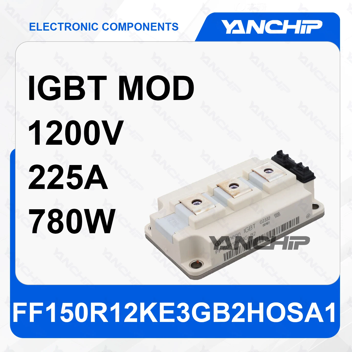 

IGBT MOD FF150R12KE3GB2HOSA1 Trench type field cutoff half bridge inverter 1200V 225A 780W 2.15V @ 15V，150A 11 nF @ 25 V