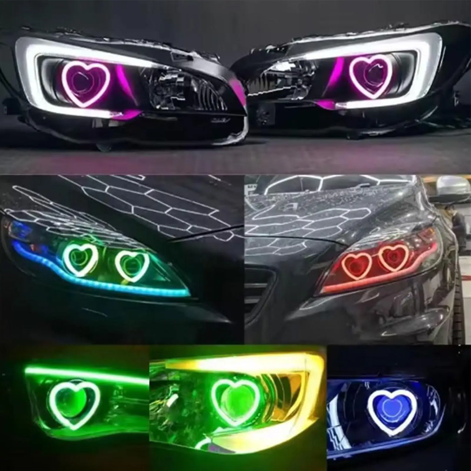 LED Headlights App Control RGB Heart Decorative Car Accessories Love Shape Fog Light For Truck Motorcycle RV Sedan SUV Pickup
