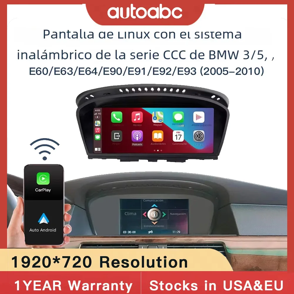 8.9 'لينكس AUTOABC اللاسلكية CarPlay أندرويد السيارات راديو الوسائط المتعددة للسيارة لسيارات BMW 5/3 سلسلة CCC نظام E60 E61 E62 E63 E90 E91 E92 #1