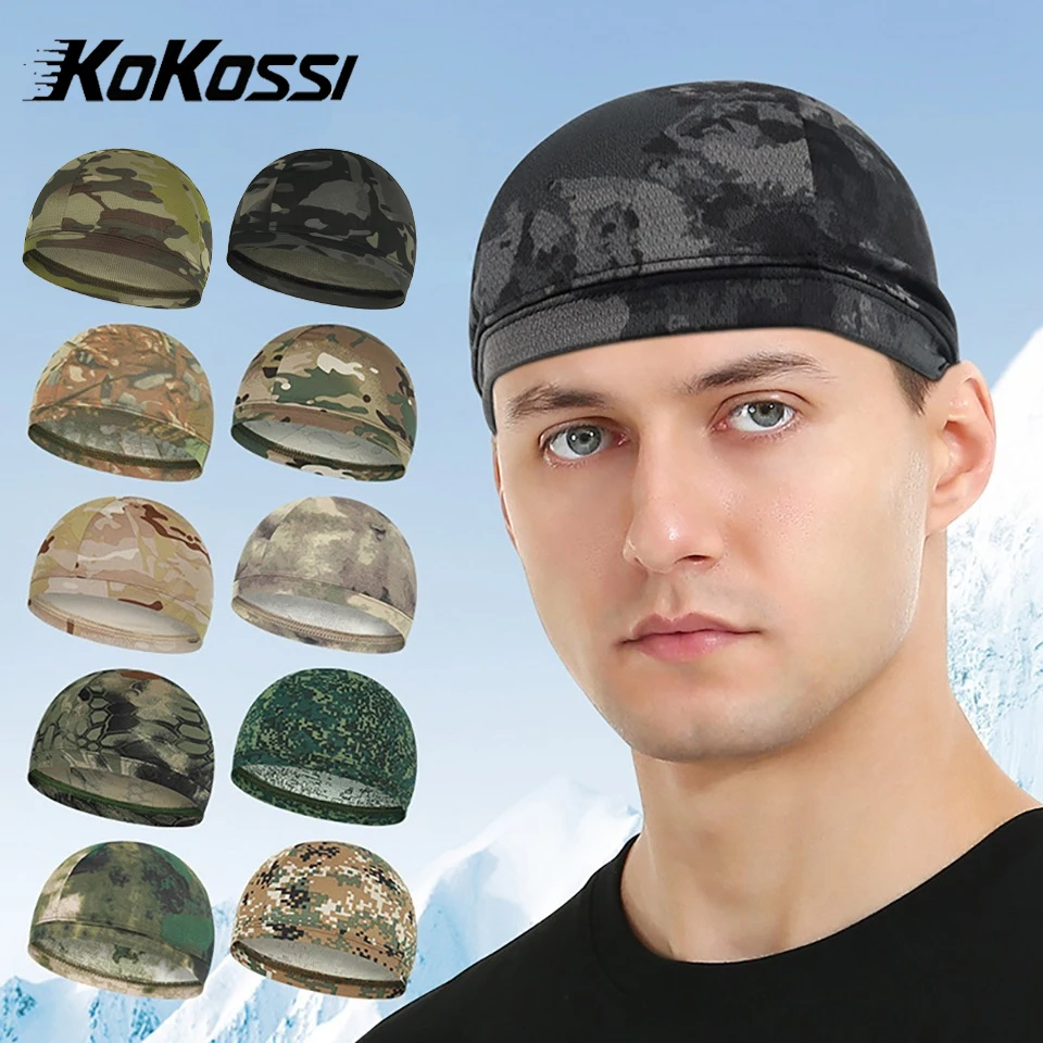 

KoKossi Summer Cooling Skull Cap Running Cycling Camouflage Ice Silk Small Hat Sun Protection Breathable Helmet Lining Men Women