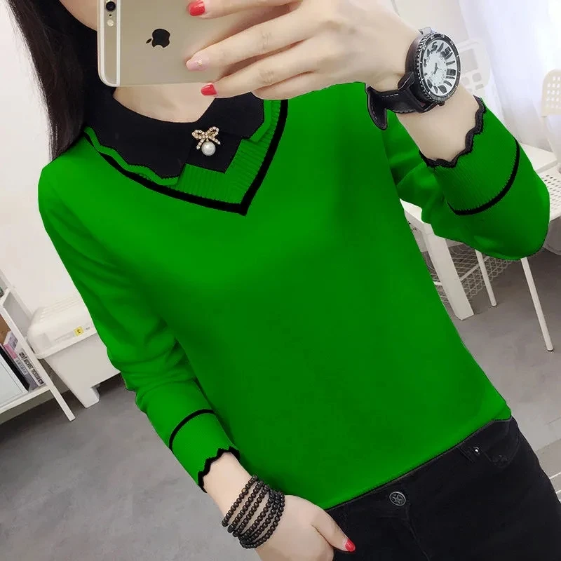 Women\'s Short Knit Sweater Jumper Spring Autumn New Versatile Doll Neck Long Sleeves Bottom Shirt Female Sweater Pullover Tops