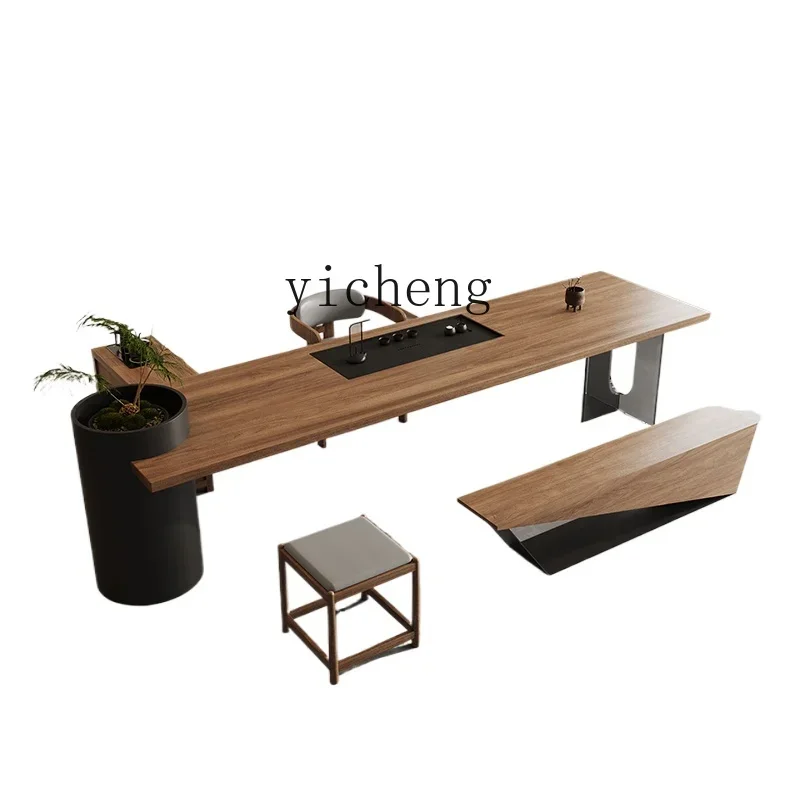 solid wood large board with tea tray, tea table and chair combination, ash wood kung fu tea