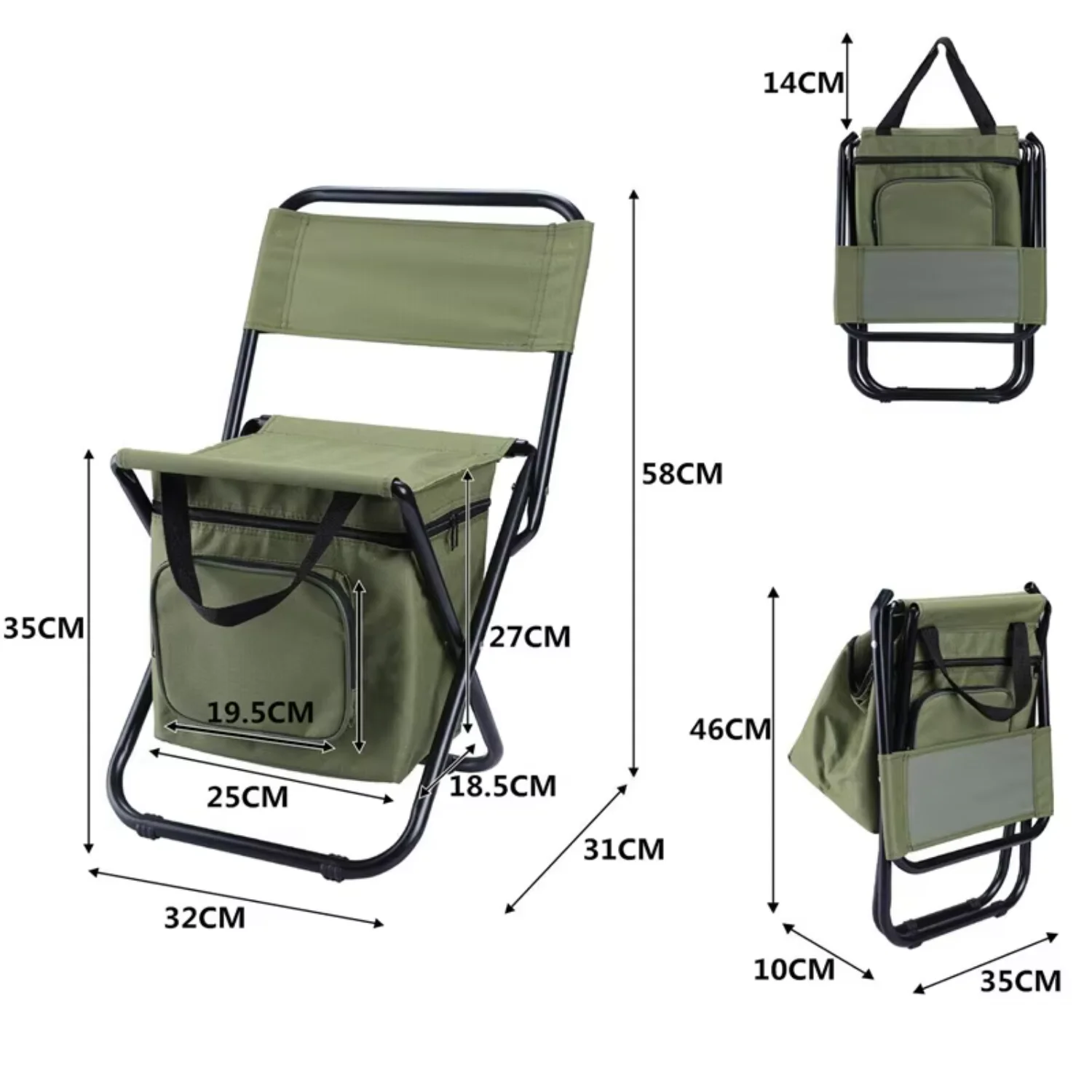 3 In 1 Outdoor Folding Chair With Ice   Backrest Portable High Load Bearing Camping Fishing Chair