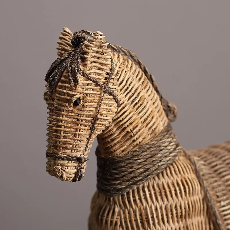Rattan Patterned Horse Statue, Resin Craft Sculpture, Simulated Animal Decoration, Home Decoration, Small Statue Accessories