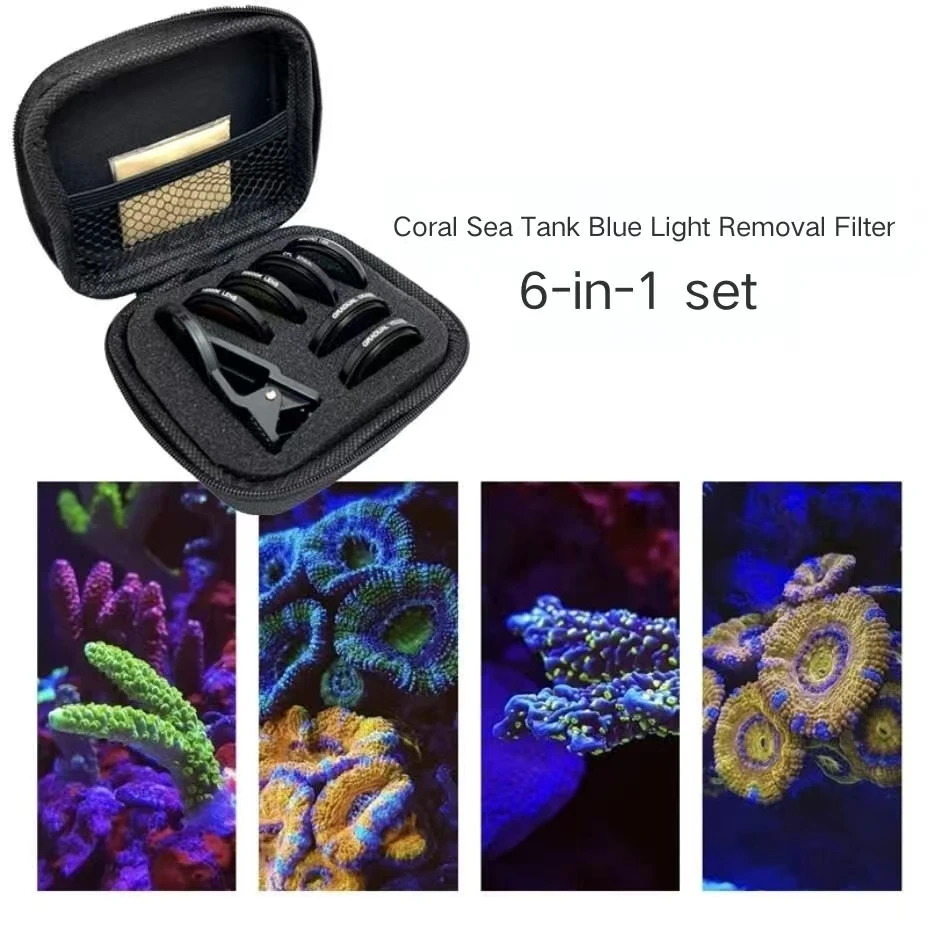 Aquarium Coral Fish Tank Blue Light 6-in-1 Set Phone Camera Lens Filter Macro Lens Yellow Orange Lens Filter Coral Reef Aquarium