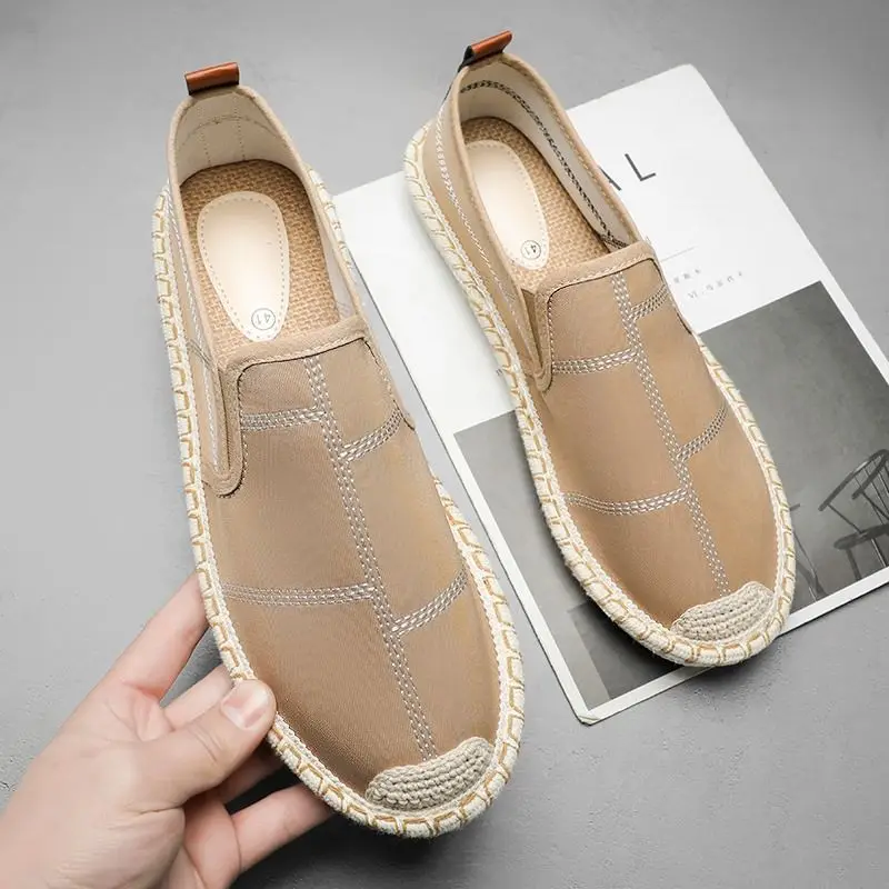 Men's Summer Breathable Canvas Shoes 2026 New Black Low Top Slip On Casual Cloth Sneakers Lightweight Walking Footwear