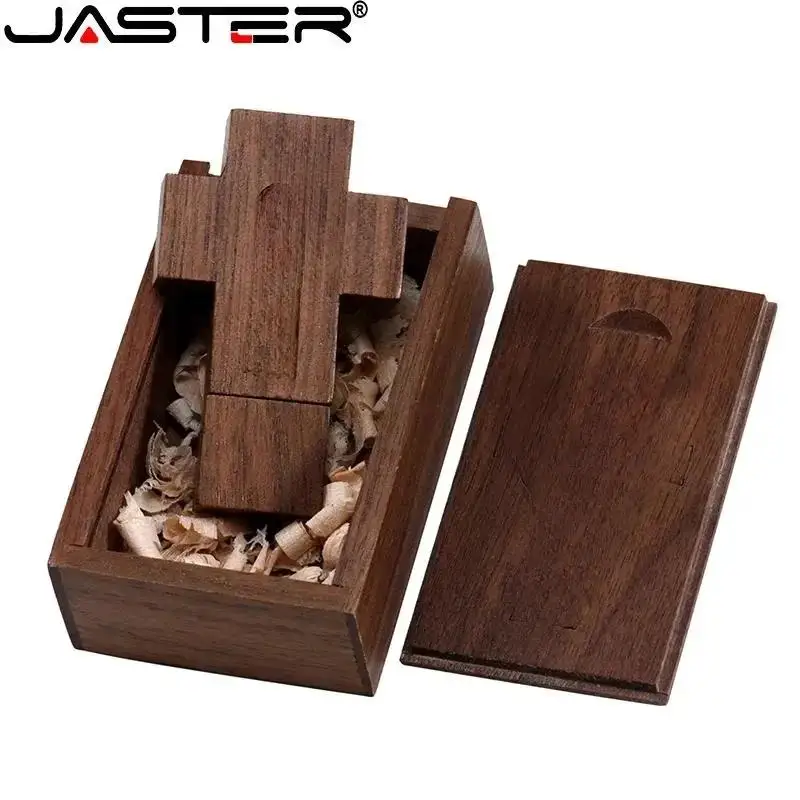 JASTER-unidades Flash USB 2,0 con cruz de Jesús de madera, 128GB, Memory Stick de madera de arce, 64GB con caja, Pen Drive, 32GB, regalo creativo, disco U