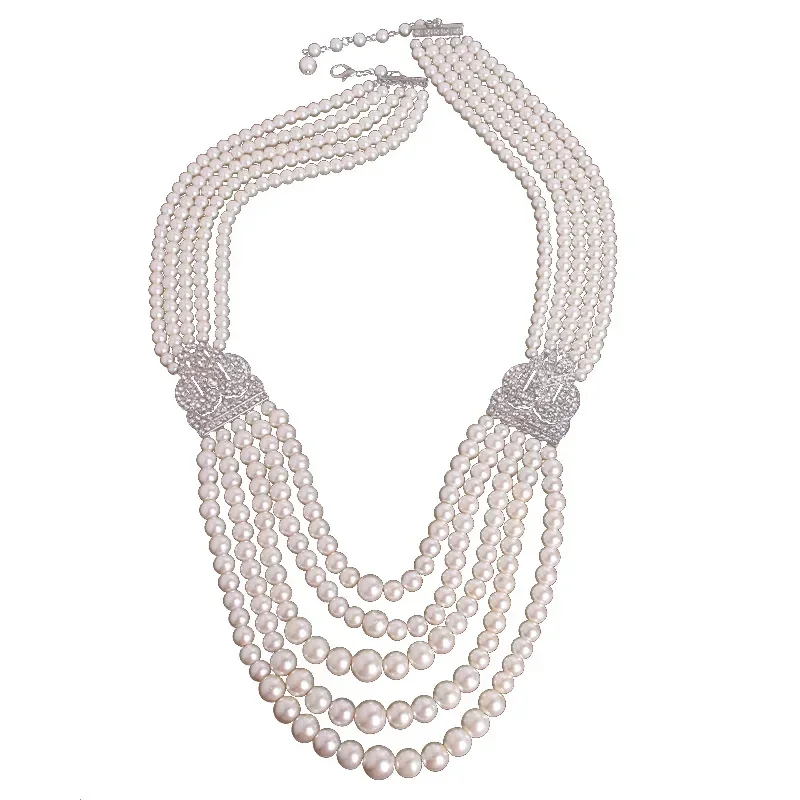 Women Crystal Pearls Multilayers Necklaces Choker Collier Femme Party Jewelry