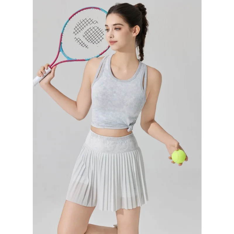 

Summer Outdoor Tennis Skirt 2 Piece Set Golf Wear Women Sport Vest Top Skirt Badminton Workout Clothes Gym Active Wear Yoga