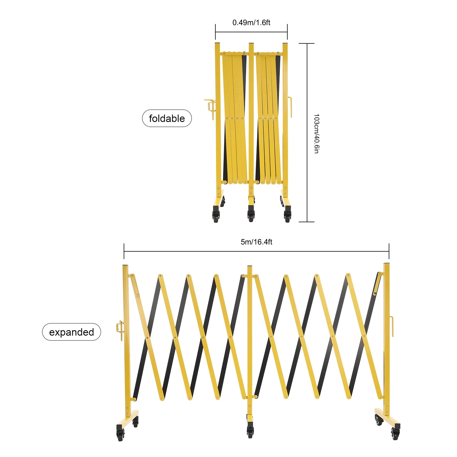 Adjustable Traffic Fence Portable Safety Barrier with Casters Expandable Metal Barrier Gate
