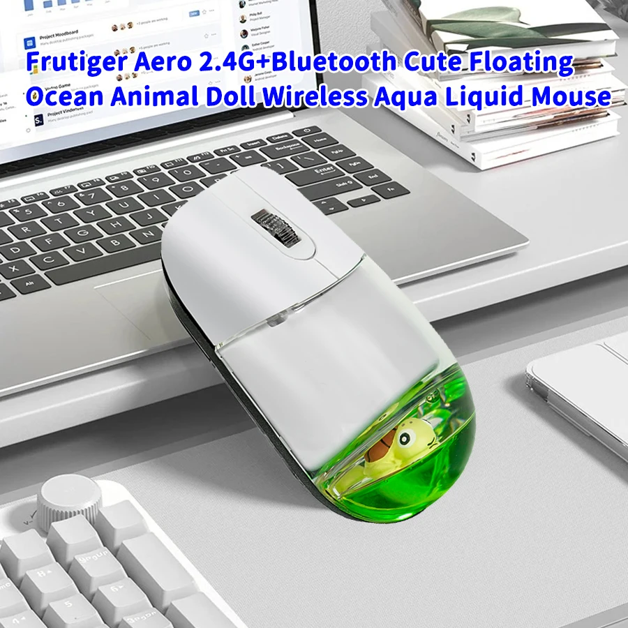 Frutiger Aero Cute Floating Ocean Animal Doll Wireless Aqua Liquid Mouse 2.4G&Bluetooth Silent Optical Water Mice For Computer