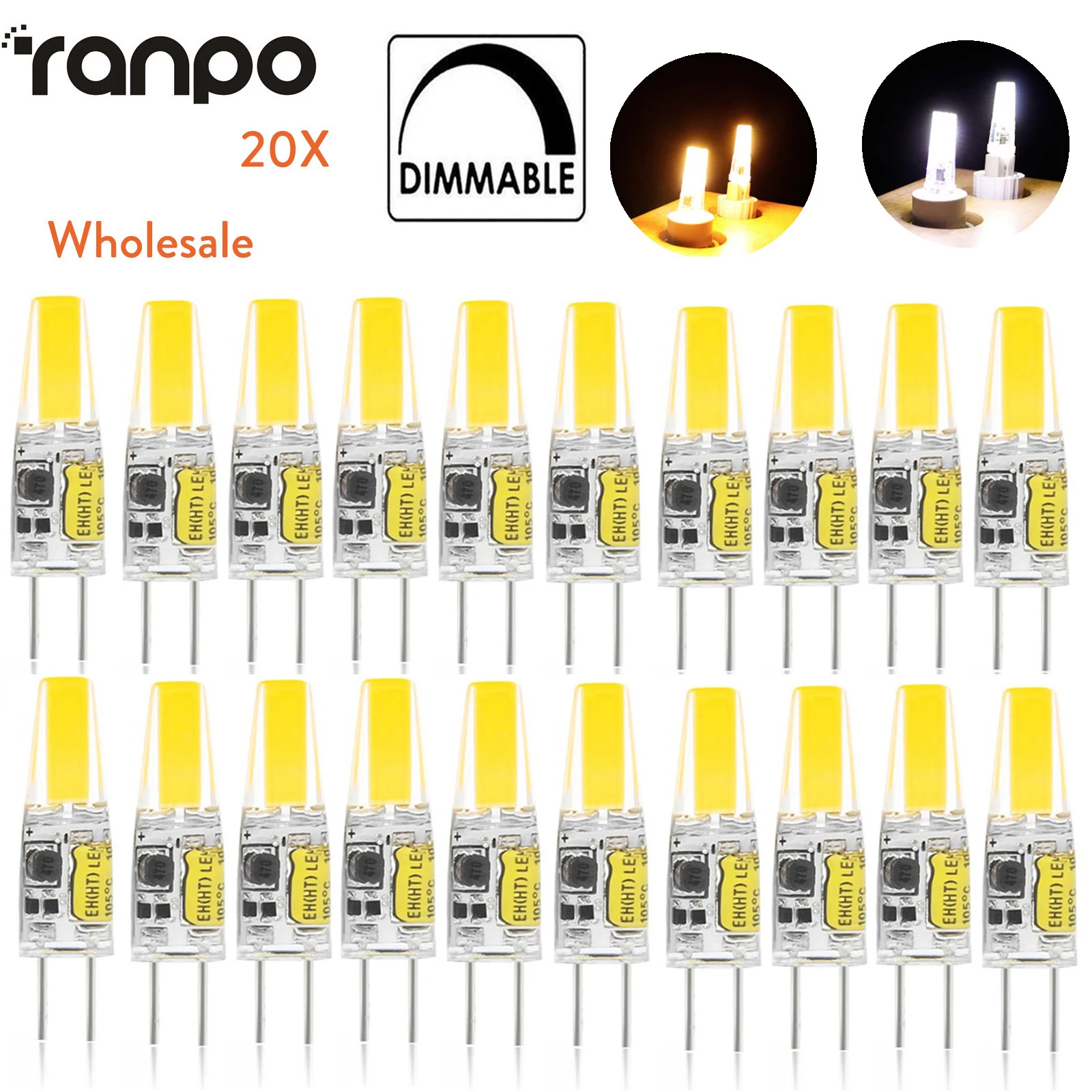 20Pcs/lot G4 LED COB Lamp 6W Bulb Dimmable Mini AC DC 12V 220V Candle Lights Replace 45W Halogen for Chandelier Spotlight White