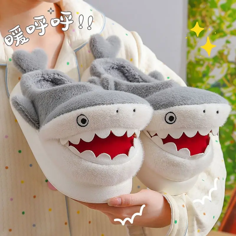 

New shark sliders shoes for men home slipper man winter warm house shoes indoor cloud slipper male unisex fuzzy room flip flops