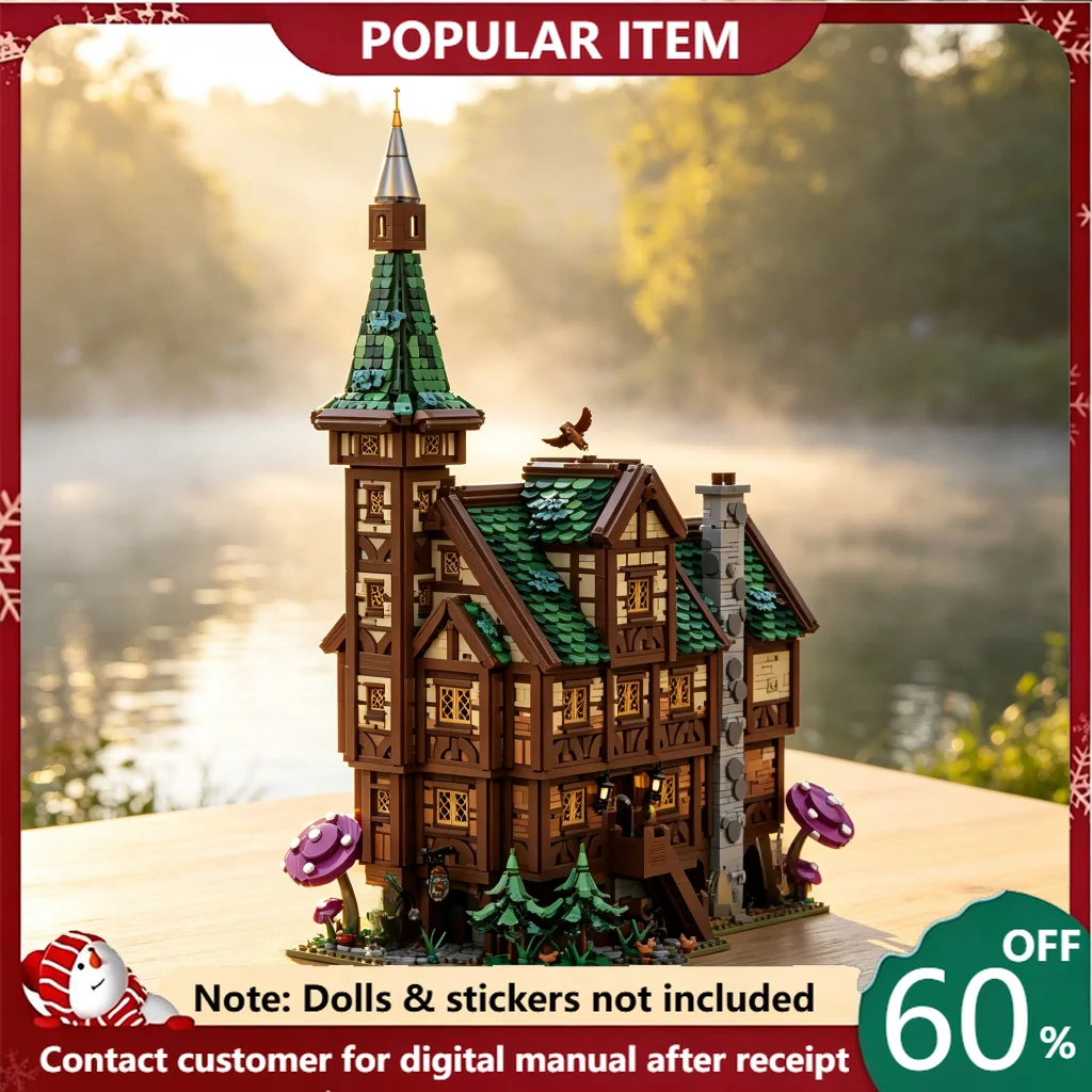 9768PCS MOC Medieval Fantasy Timber Frame Tavern Inn Building Blocks European Village House With Tower DIY Assembly Bricks Set