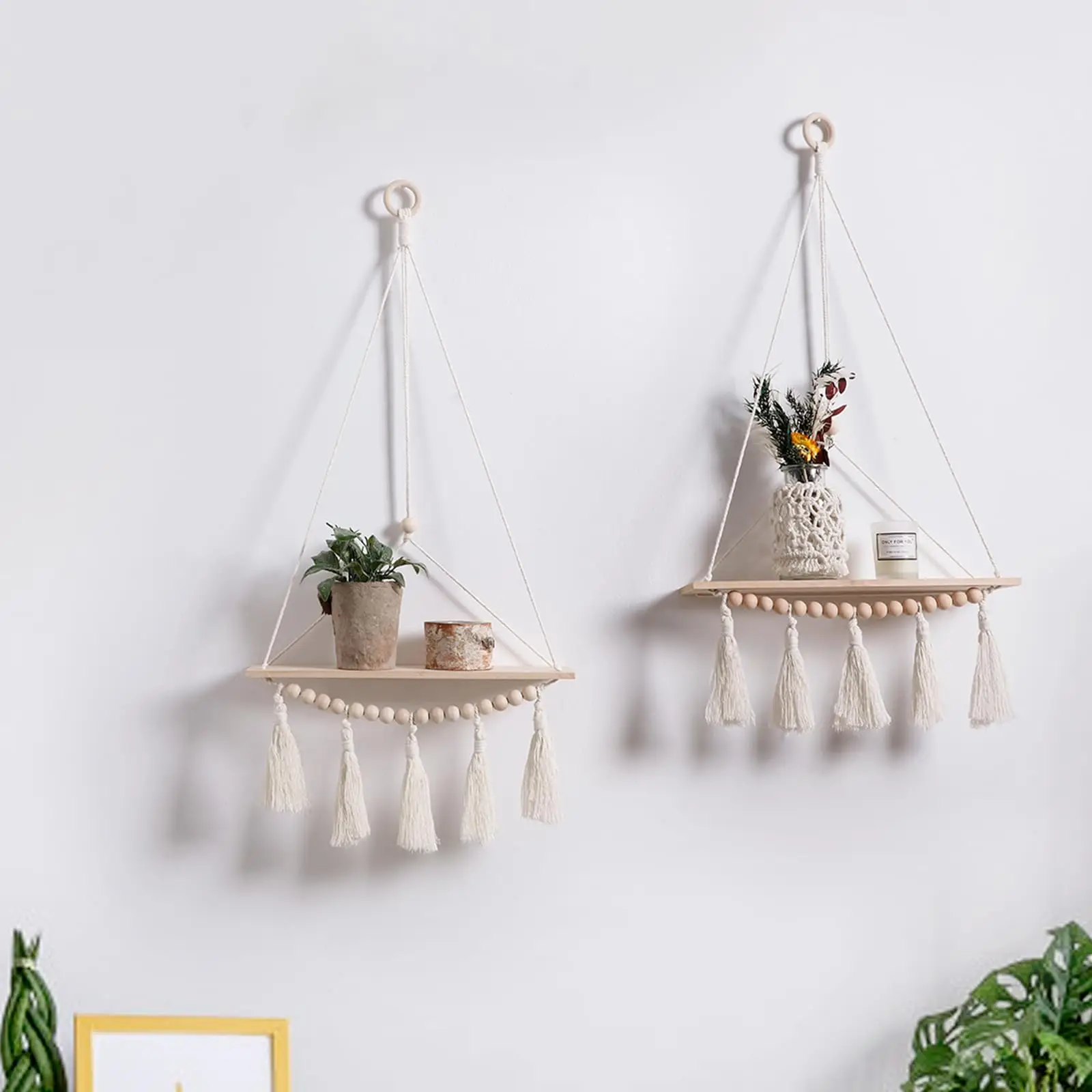 Makramee-Wandregal zum Aufhängen, schwebendes Wandregal, Boho-Heimdekoration, Regale, Wand, Holzdekoration für Schlafzimmer, Wohnzimmer, Kinderzimmer, Geschenk – Detail 11