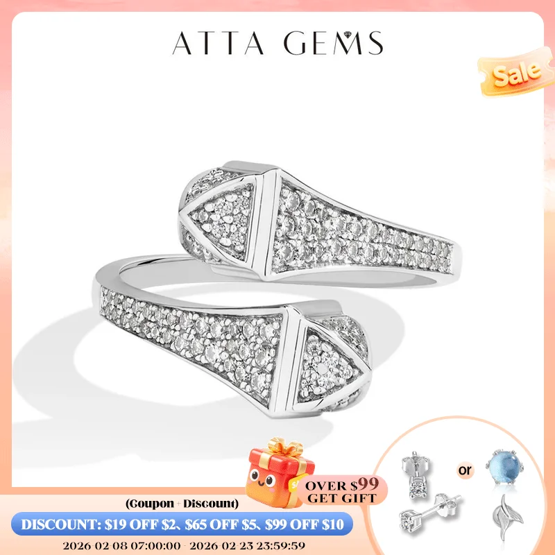 

ATTAGEMS Double Snake S925 Silver Moissanite Rings Women Men Lab Diamond Adjustable Ring 18KGold Plated Luxury Jewelry for Party
