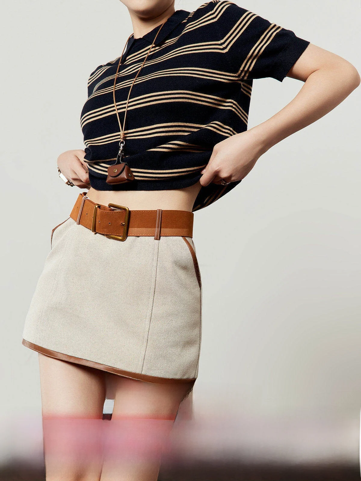 

High Waist A-Line Skirt Women's Summer New Sle Color Blo Texture ort Skirt Wrap around Waist Casual Faion