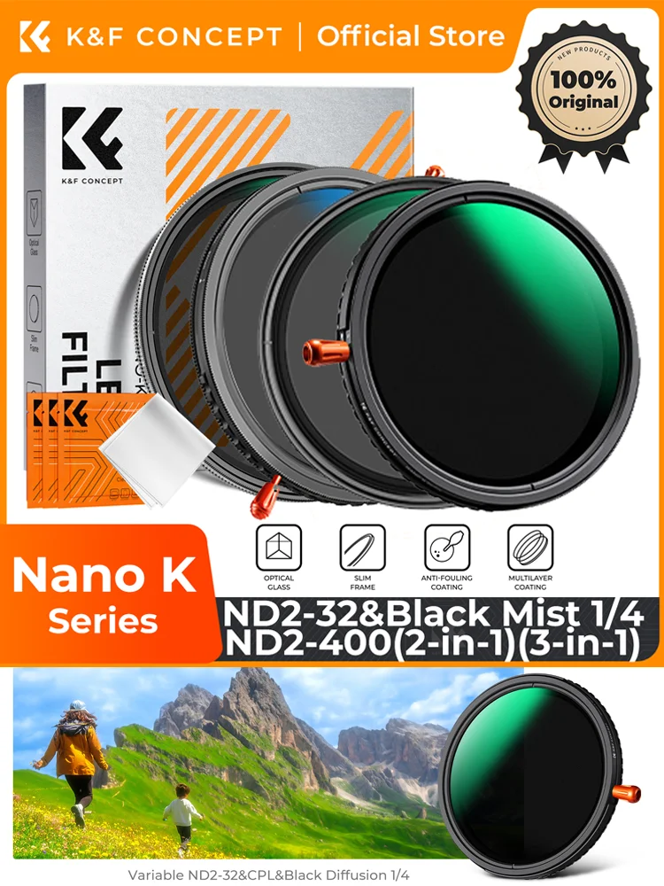 K&F CONCEPT 49-82mm Variabel 2-in-1 ND2-32/Zwarte Diffusie Mist 1/4 1/8/ND2-400/CPL/ND2-2000 3-in-1 Multifunctionele Camerafilter - afbeelding 2