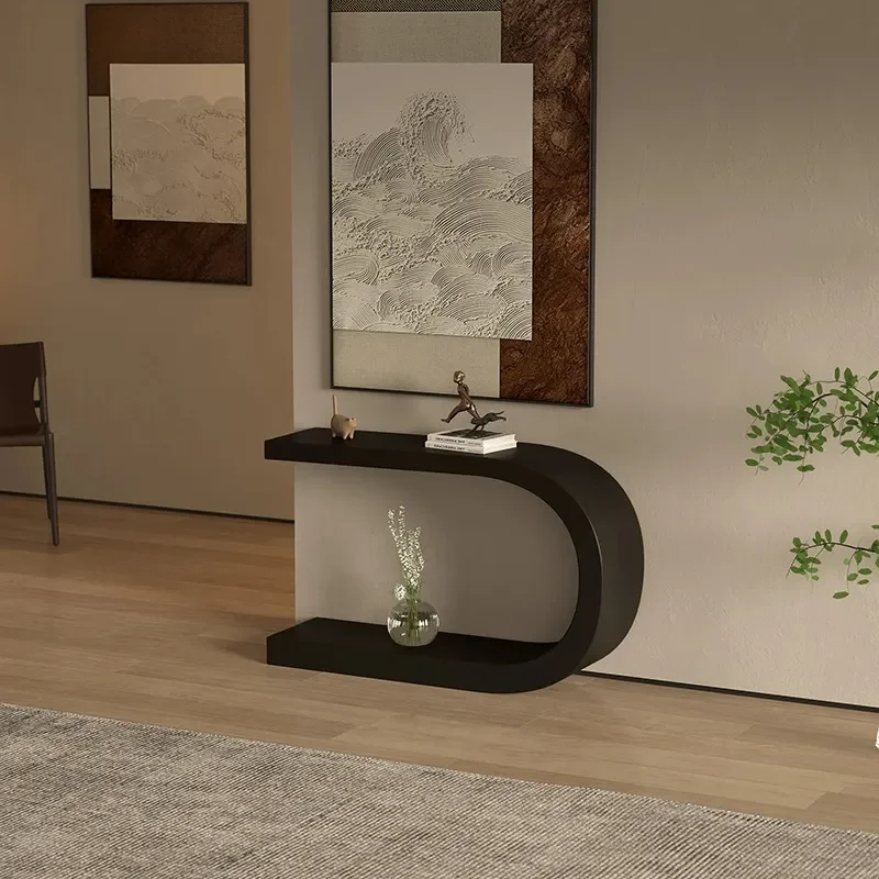 Cream Modern Simple Entrance Table Italian Light Luxury Corridor Console Against Wall Strip End View Platform