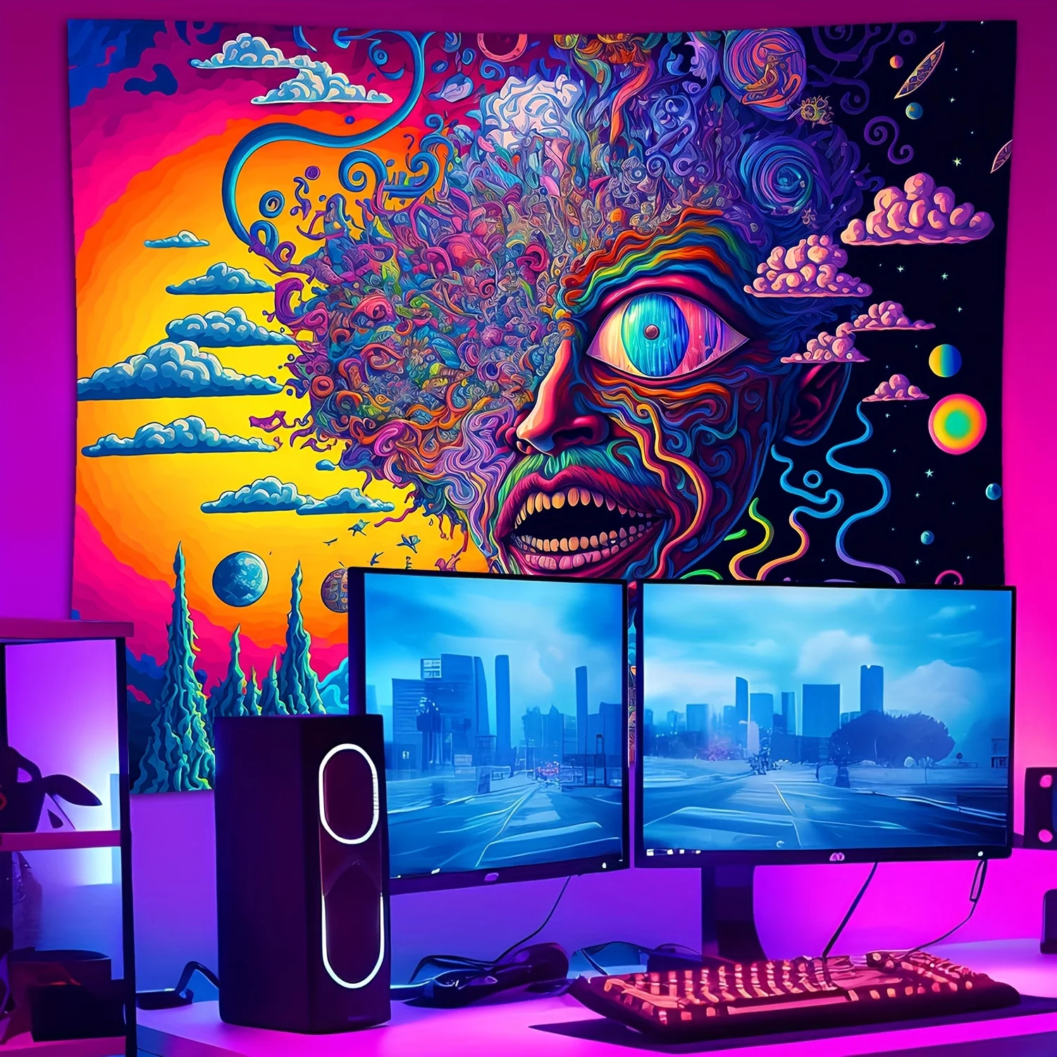 Surreal Starry Sky Tapestry Gradient Illusion Living Room Bedroom Art Studio Fantasy Human Face Room Tapestry Multiple Sizes