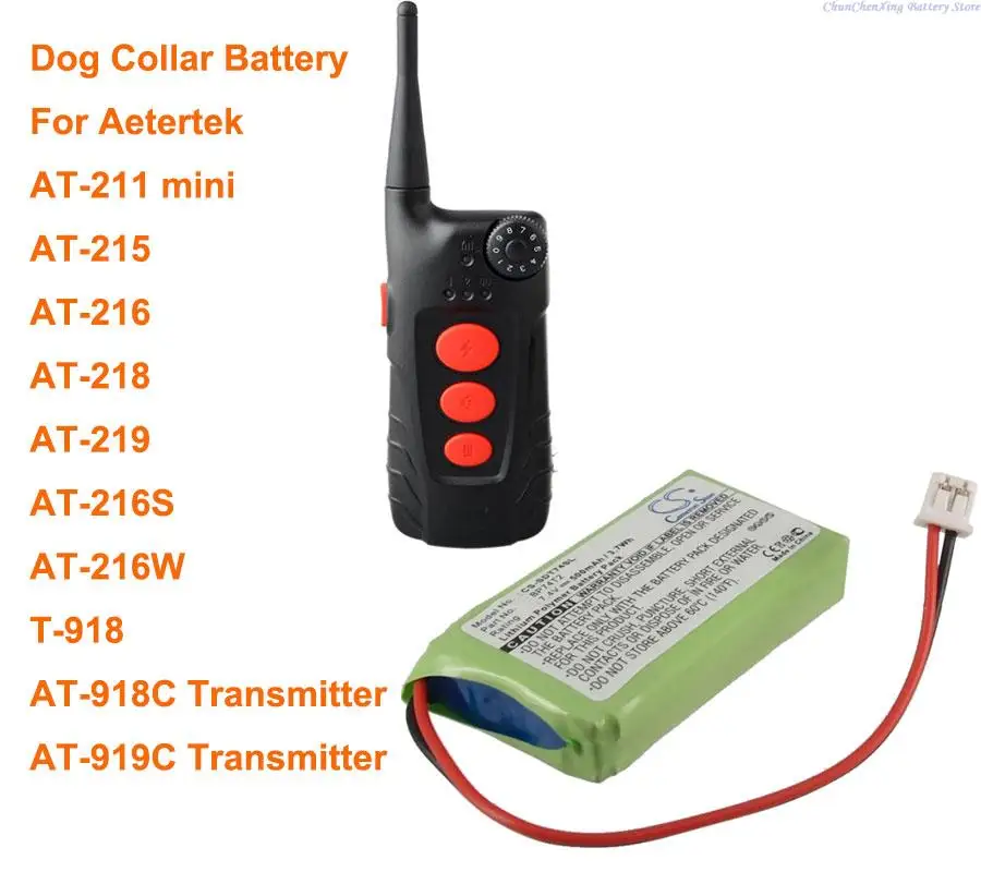 

CS 500mAh Dog Collar Battery for Aetertek AT-211 mini, AT-215, AT-216, AT-218,AT-219,AT-216S,AT-216W, T-918, AT-918C Transmitter