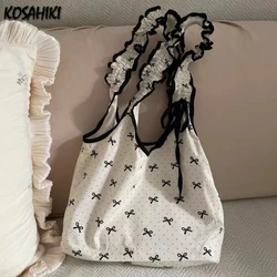 2024 New Office Lady Y2k Aesthetic Handbags Kawaii Sweet Dot Bow Shoulder Bags Women Fashion Cute Pleated Underarm Bag Korean