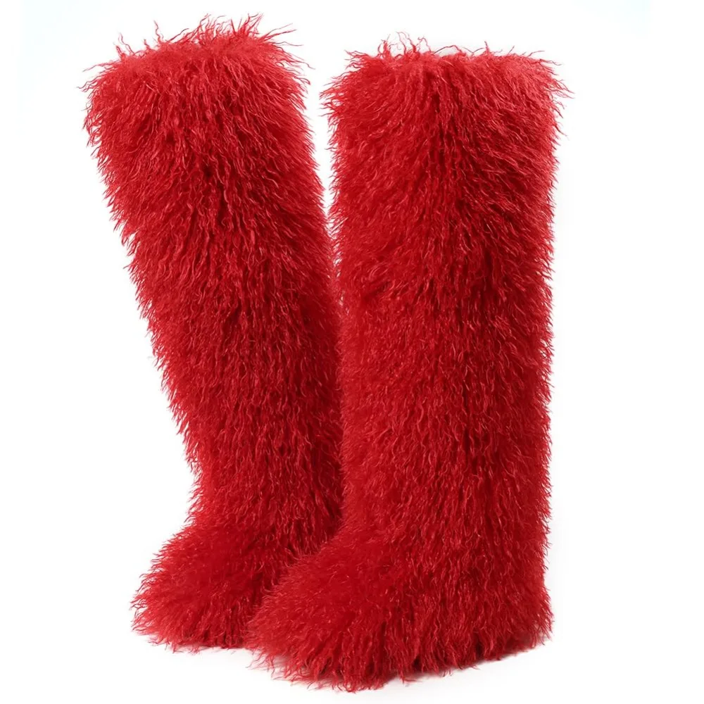 

New Fluffy Fuzzy Boots Warm Long Thigh High Boots Platform Tall Fur Boots Winter