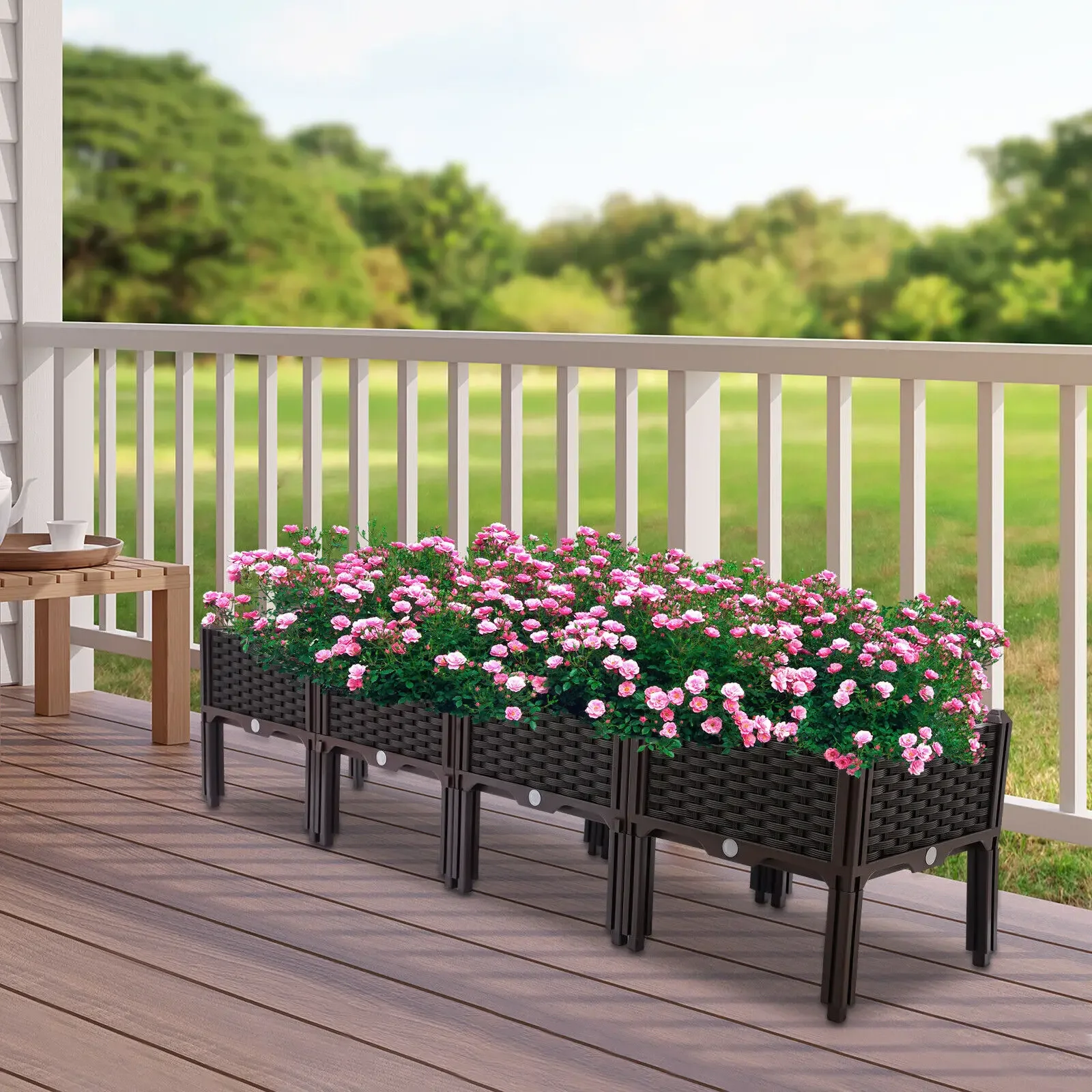 

Прочная коричневая садовая кровать с 4 ромашками (тепловая/водонепроницаемая/ржавеющая) - круглые края для безопасности и ромащих ножек для стабильности