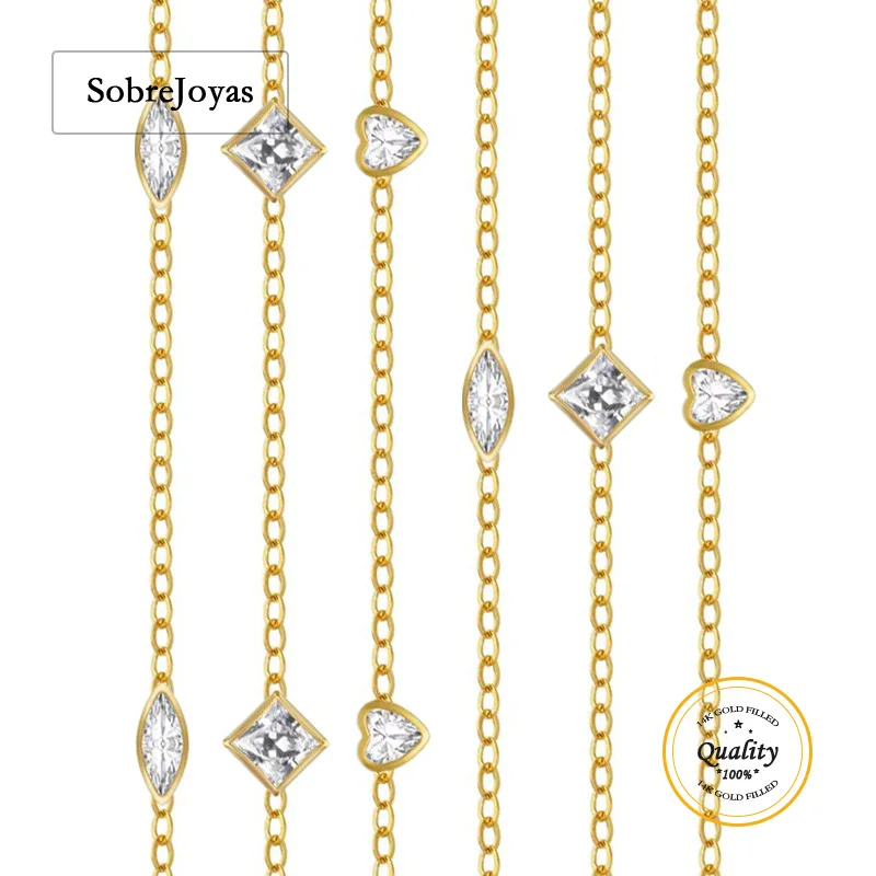 

14k Gold Filled Zirconia Heart Chain Square Oval Chain DIY Jewelry Making Accessories Link Chain 1 Meter for Sale