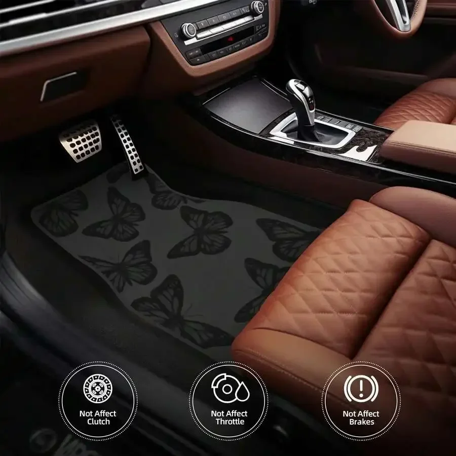 4-Piece Butterfly Print Car Floor Mats Set, All Season Rubber Mat, Snug Fit Interior Accessory