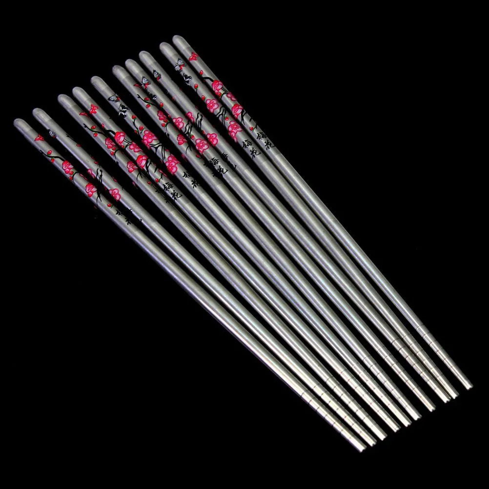 

5Pairs Silver Stainless Steel Plum Blossom Chopsticks Comfortable Tableware Dining Portable Set Portable Chopsticks