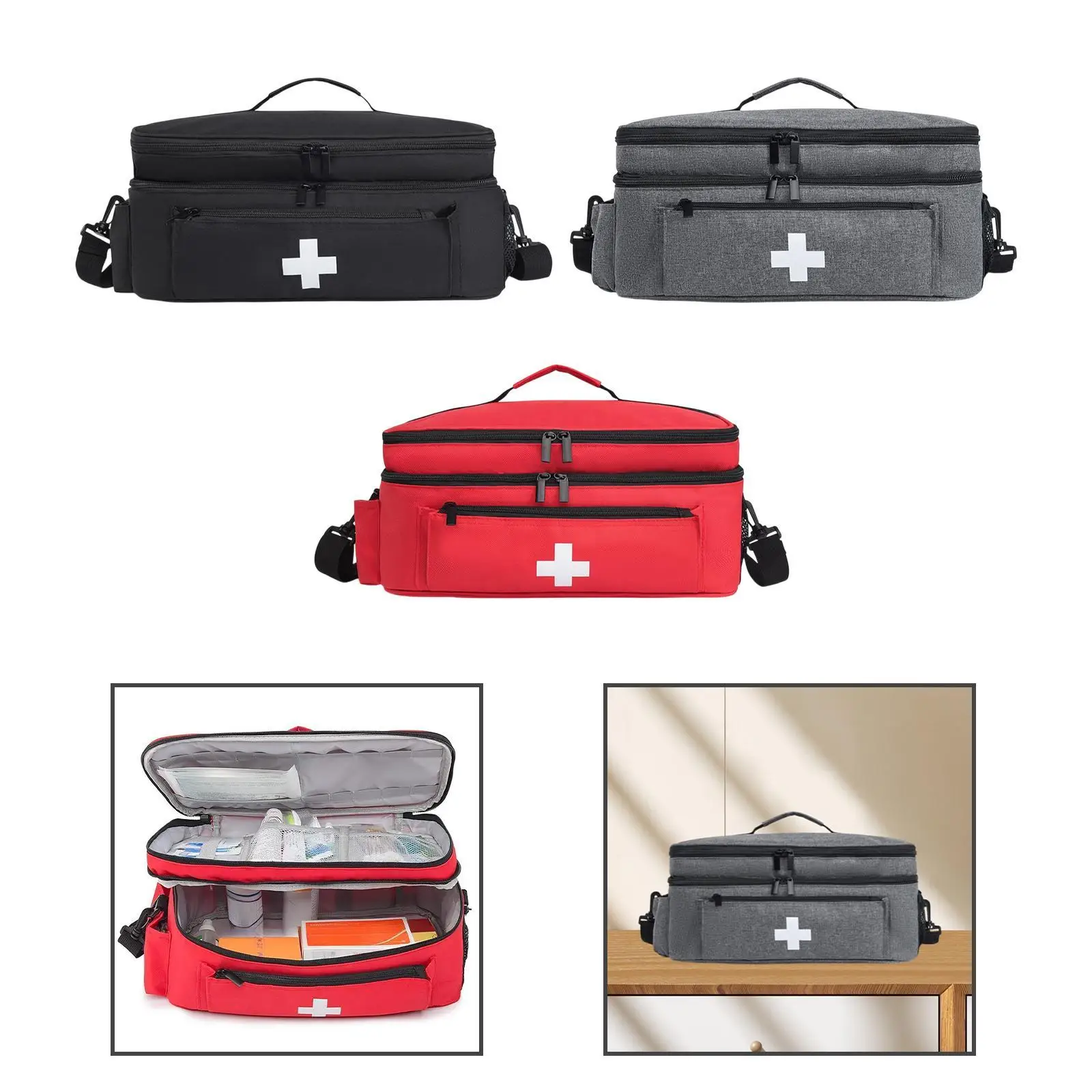 First Aid Bag Portable Large Capacity Smooth Zipper Emergency Kit Organizer Carrying Case for Home Hiking Outdoor Travel Camping