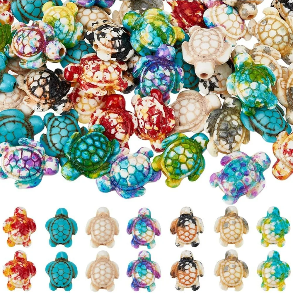 1 Box 70Pcs 7 Colors Turtle Beads Bulk Sea Turtle Bead Charms Synthetic Turquoise Ocean Animal Tortoise Loose making kit