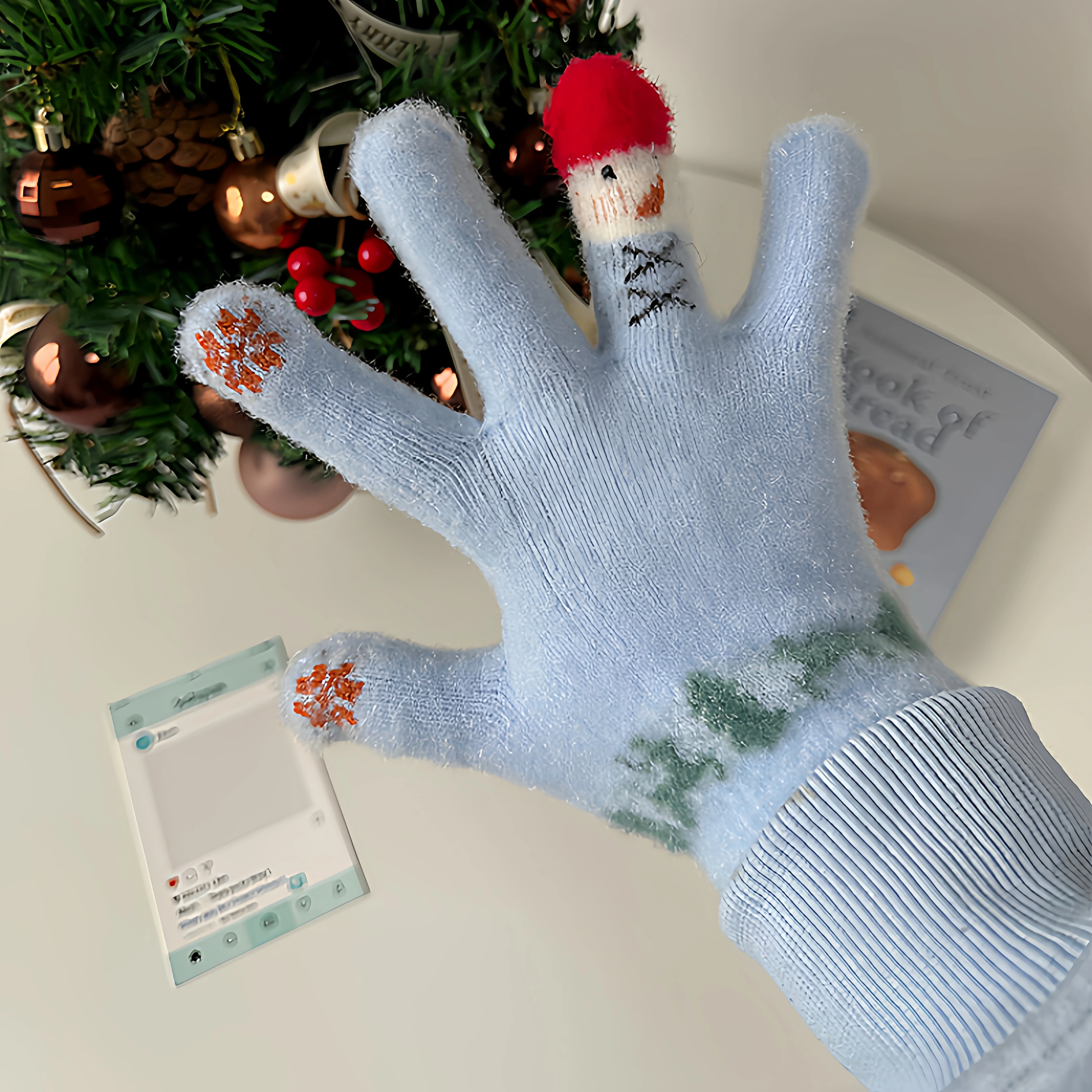 Cute Touchscreen Gloves Thickened Winter Cycling Windproof Women's Fashionable Snowman Design Warm Gloves for Students