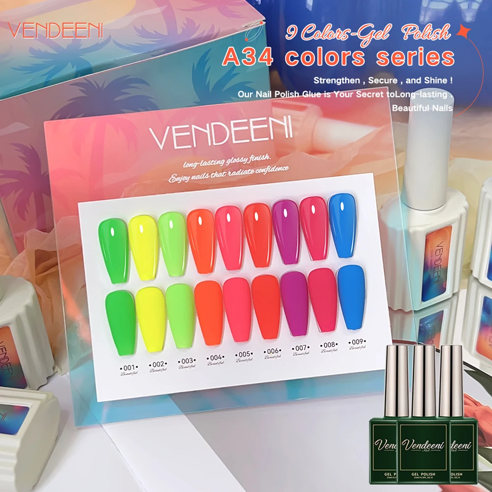 

Vendeeni 9 Colors/Set Colorful Gel Nail Polish Semi Permanent UV LED Soak Off Gel Varnish Rainbow Color Gel Lacquer For Nail Art