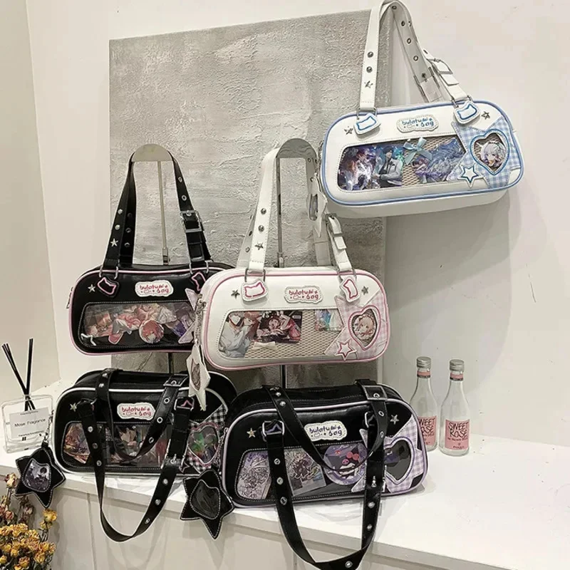 Star Grid Itabag Y2K Tote Bag Korean Handbag For Women 2024 Kawaii Sweet Girl Large Capacity High Street Storage Bag Armpit Bag