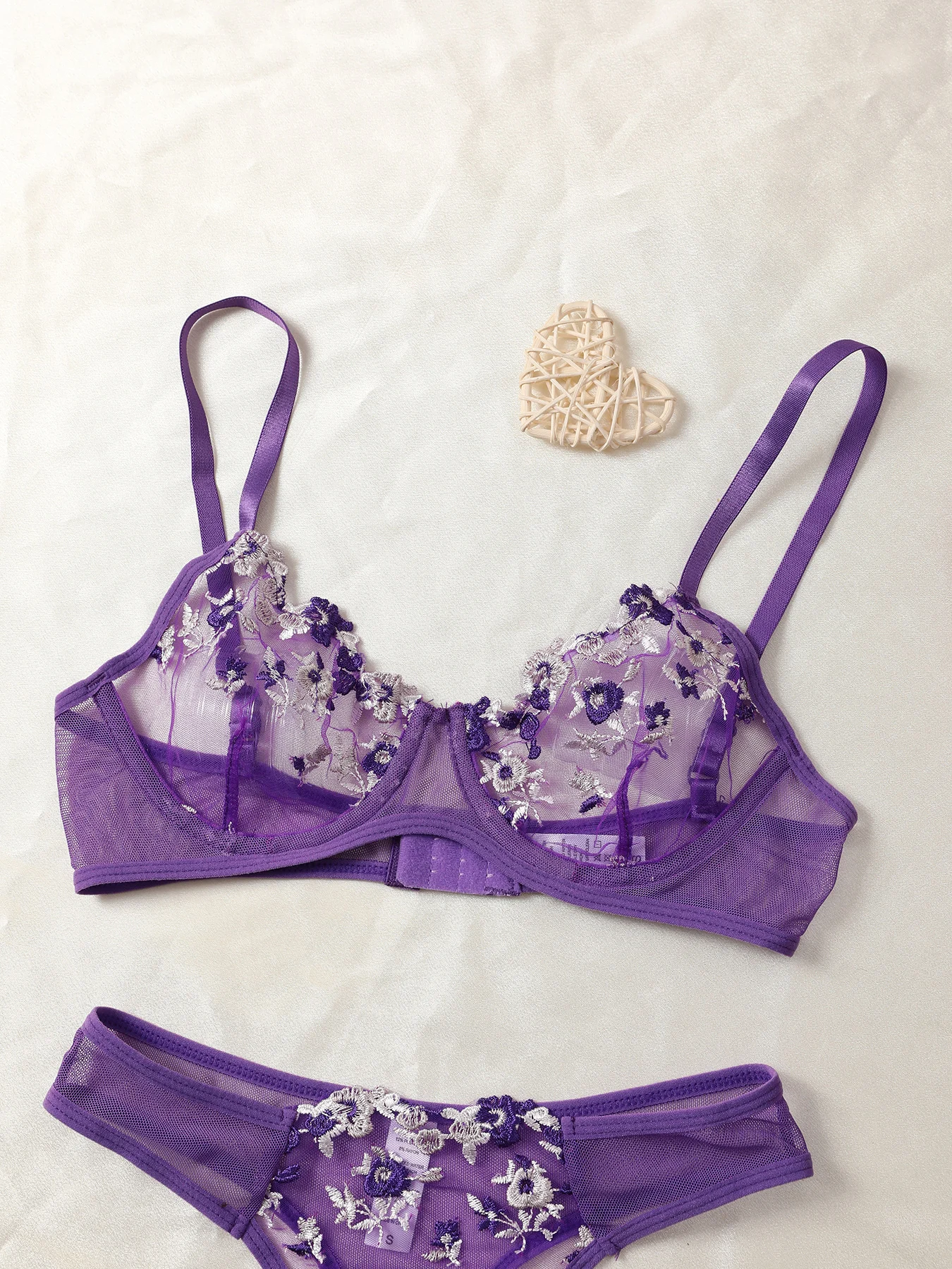 Purple Fancy Sexy Lingerie Set See Through Hot Female Underwear Embroidery Flower Bra And Panty Sets Women Erotic Outfits