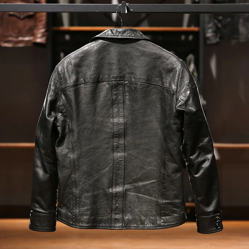 High Fashion Plus Size Waterproof Black Genuine Leather Shirt Motorcycle Jacket Men For Clothing