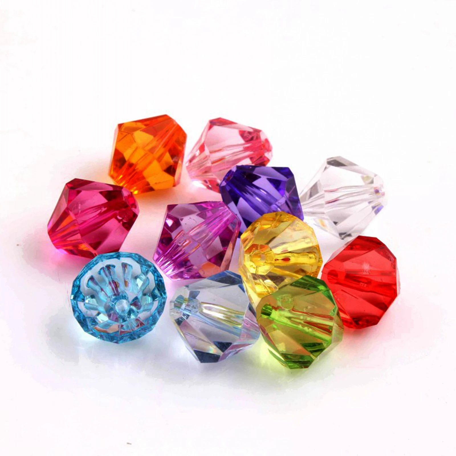 200 Mixed Colour Transparent Acrylic Faceted Bicone Spacer Beads 10X10mm