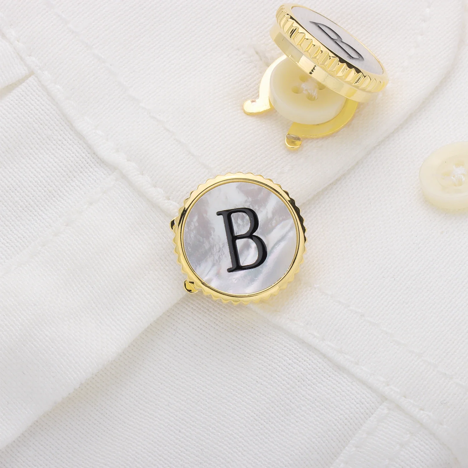 HAWSON Personalized Initial Button Covers Cufflinks for Men- Mother-of-Pearl Wedding Gift Set, French Shirt 20mm Button Covers