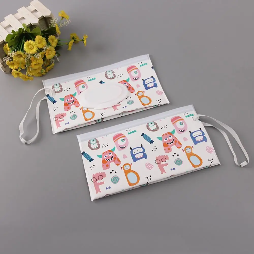 Boîte à mouchoirs en poudre pour lingettes pour bébé, étui porte-lingettes, couvercle rabattable, sangle à pression, réutilisable, quotidien, sac de lingette, extérieur, utile, mignon