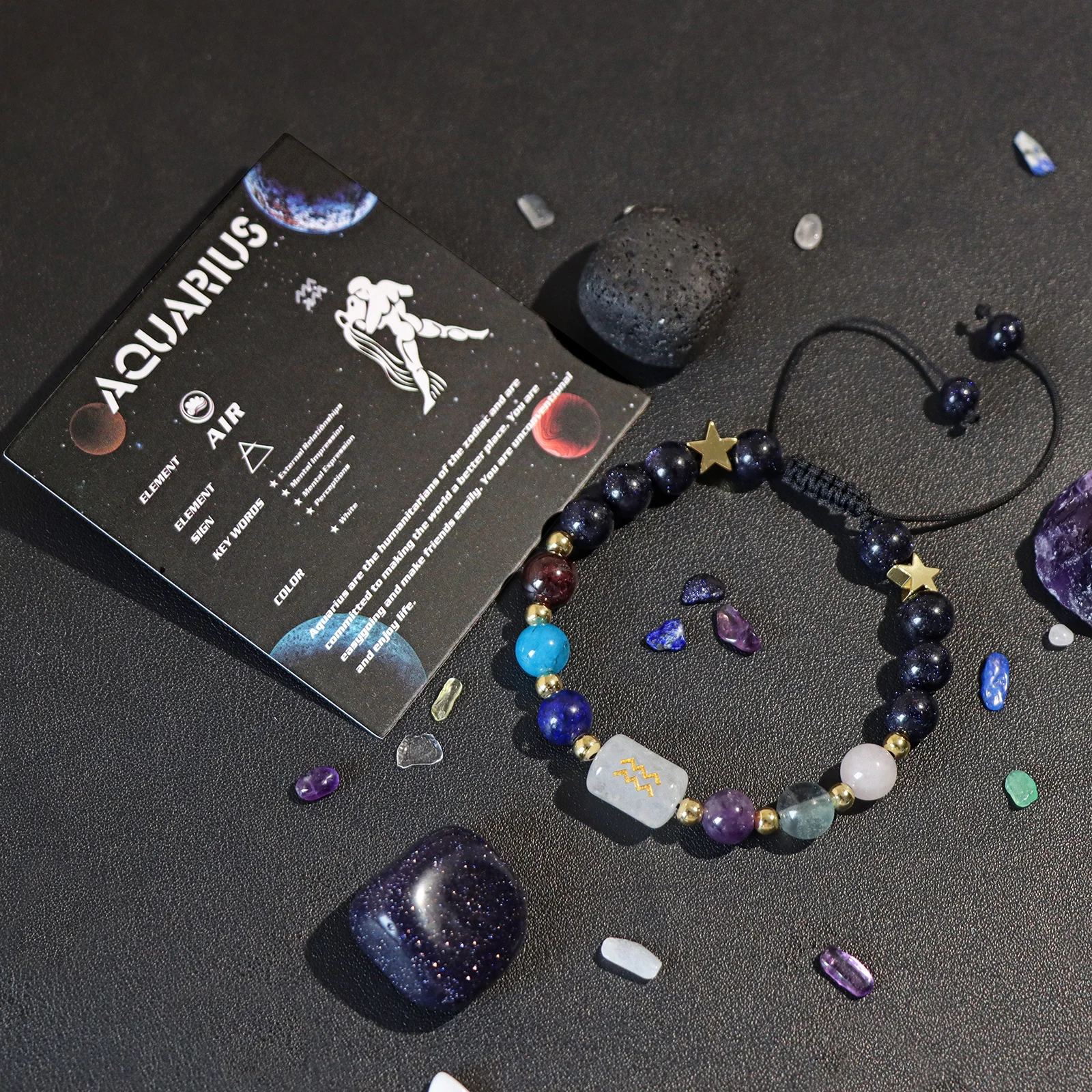 Wassermann-Armband, Mix, Naturstein, Quarzkristallperlen, 12 Sternzeichen, Sternbild, Zeichen, geflochtene Armbänder für Damen und Herren, Schmuck