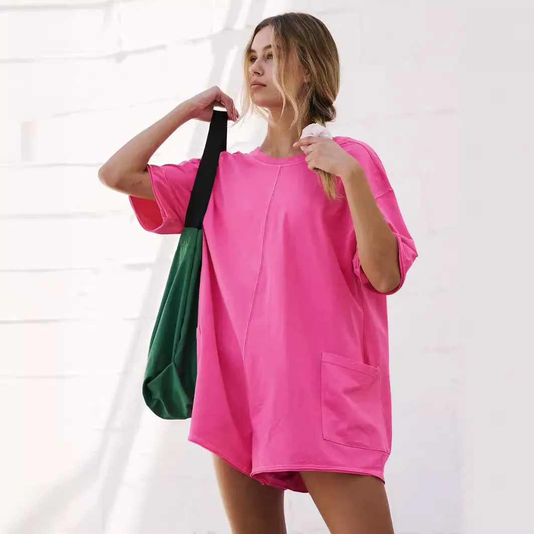 Casual V Neck Loose Fit Romper with Cap Sleeves Printed Cropped Pants Girly Fresh Sweet Summer Jumpsuits and Rompers for Women