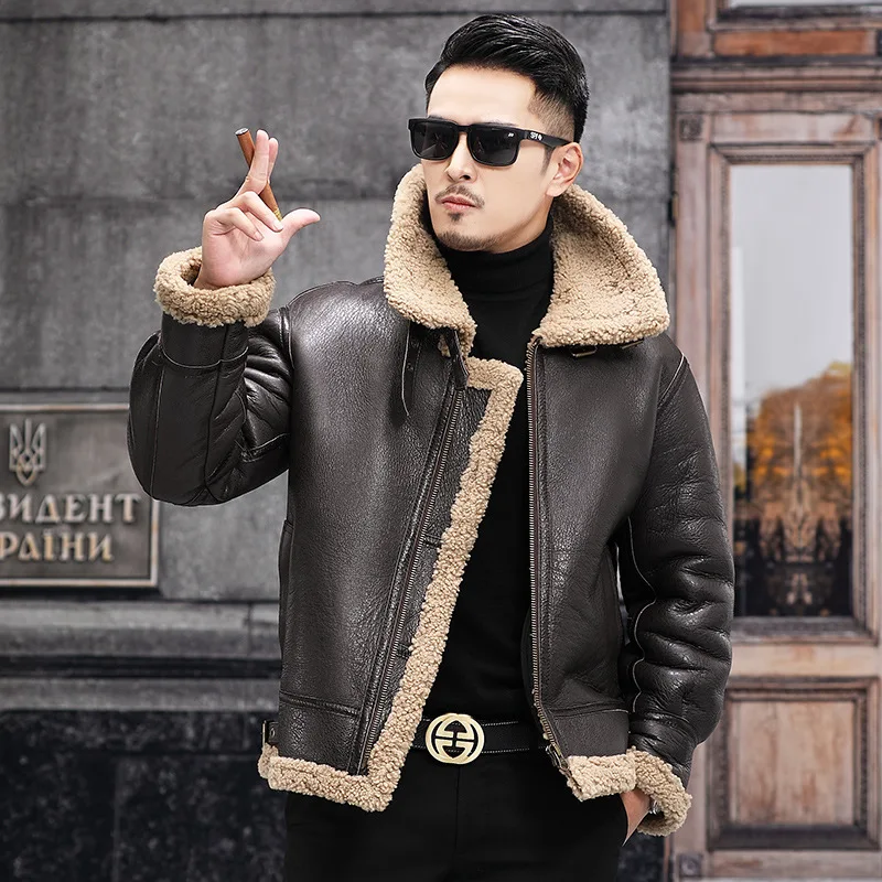 

2022 Winter New Large Size 6XL 7XL 8XL Fur Integrated Men's Genuine Leather Jacket Men Real Sheepskin Warm Wool Shearling Coat