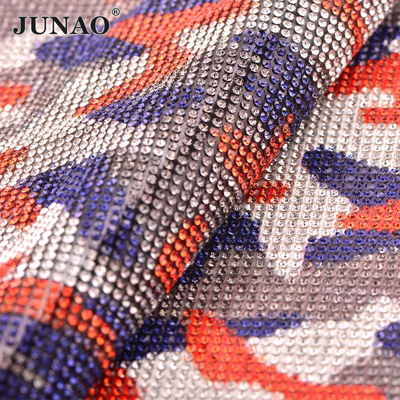 JUNAO 24*40cm Glitter Crystal AB Glass Rhinestone Trim Mesh Fabric Sheets Hotfix Strass Ribbon Stones For DIY Garment Crafts