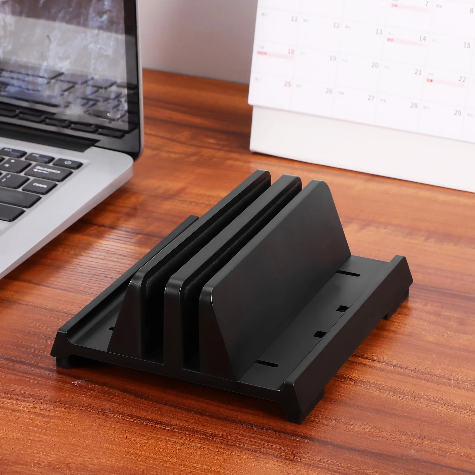 

Laptop Vertical Stand Dual Slots Adjustable Width Padded Nonslip Holder For Desk Organization Upright Laptop Support Workspace