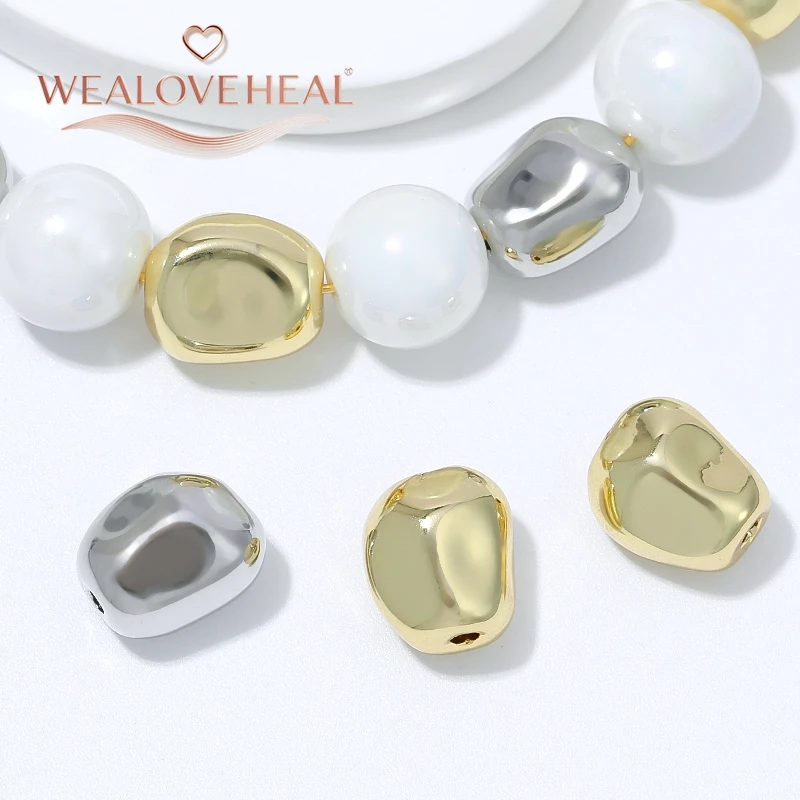 perlen für schmuckherstellung, 11x9,5mm massive Kieselstein-Abstandshalterperlen mit 2mm Loch, 18K vergoldeter Messing-Nugget, hochglanzpoliert für DIY Armband- und Halsketten-Schmuckherstellung – Detail 16