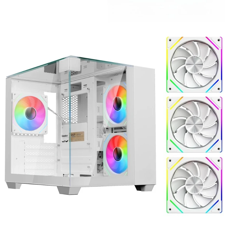 

Yeah Magic Game MATX Desktop Computer Chassis Seaview Room Case Curved Glass Support 240 Water Cooling+3Pcs Fans